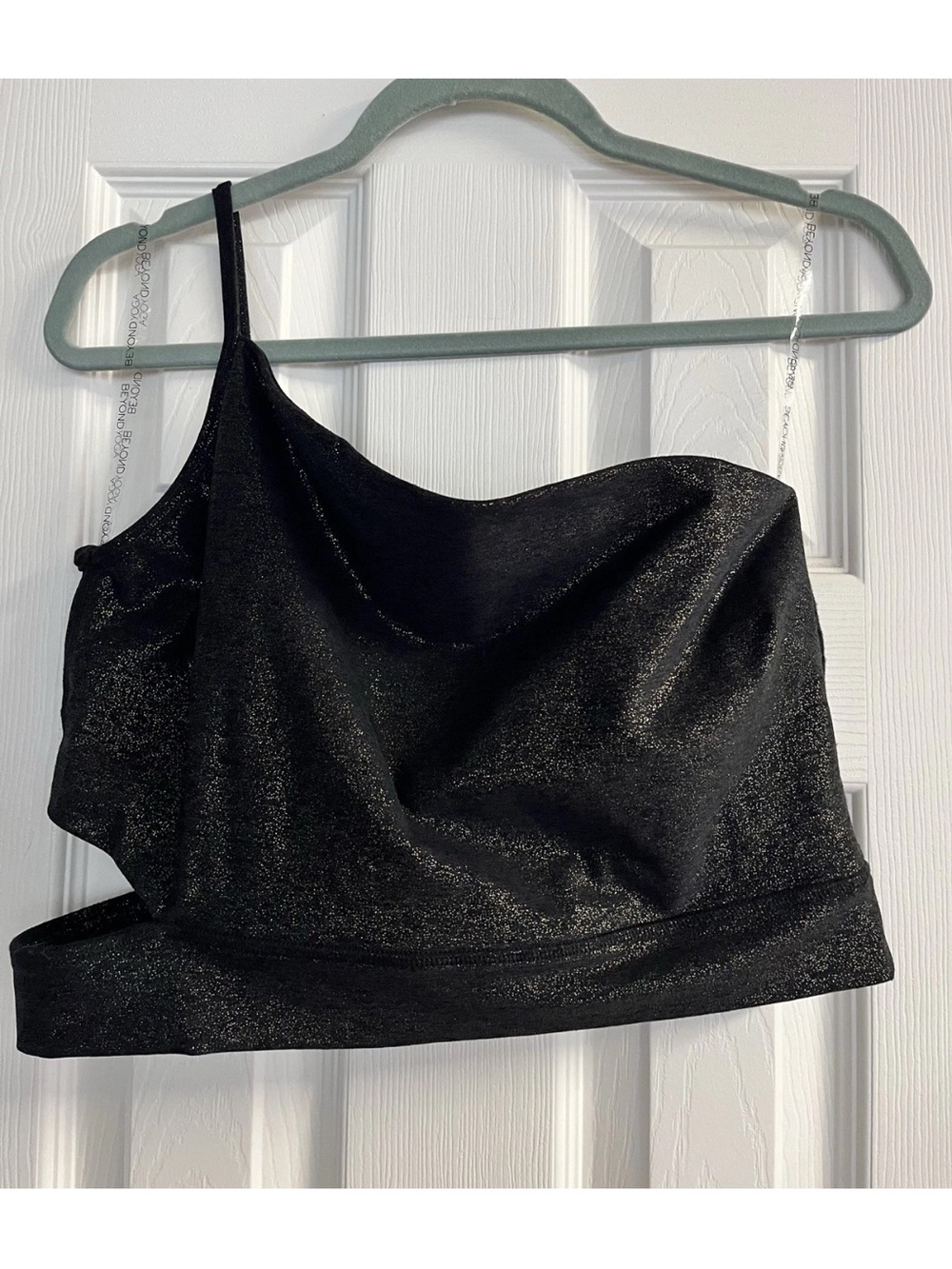 Beyond Yoga Black Shimmery One-Shoulder Crop XL